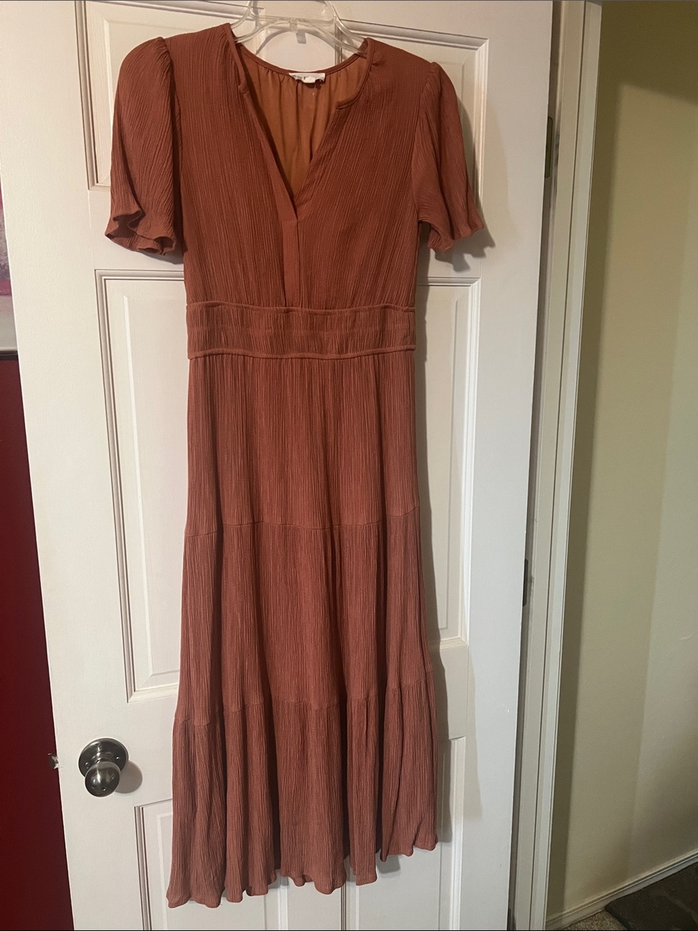 Blu Pepper Rust Tiered V-Neck Maxi Dress